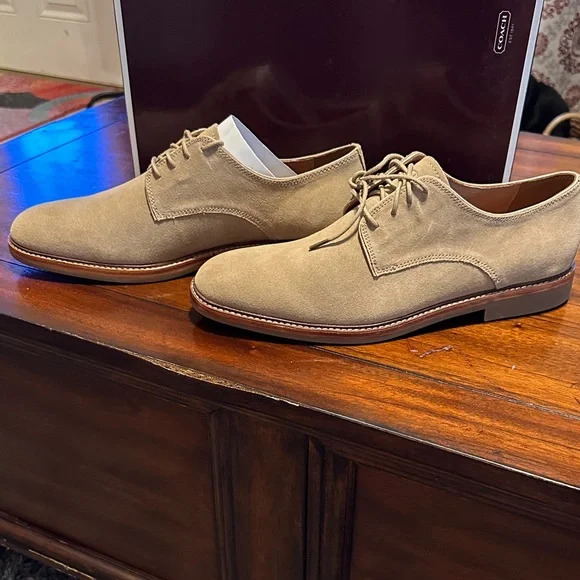 Coach Men's Taupe Suede Oxfords - Picture 4 of 13